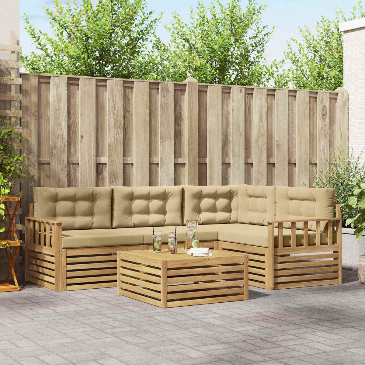 Buiten bankenset met kussen 6 pcs Wit en Beige Polyester is nu te koop bij PeponiXL, paradijselijk wonen!