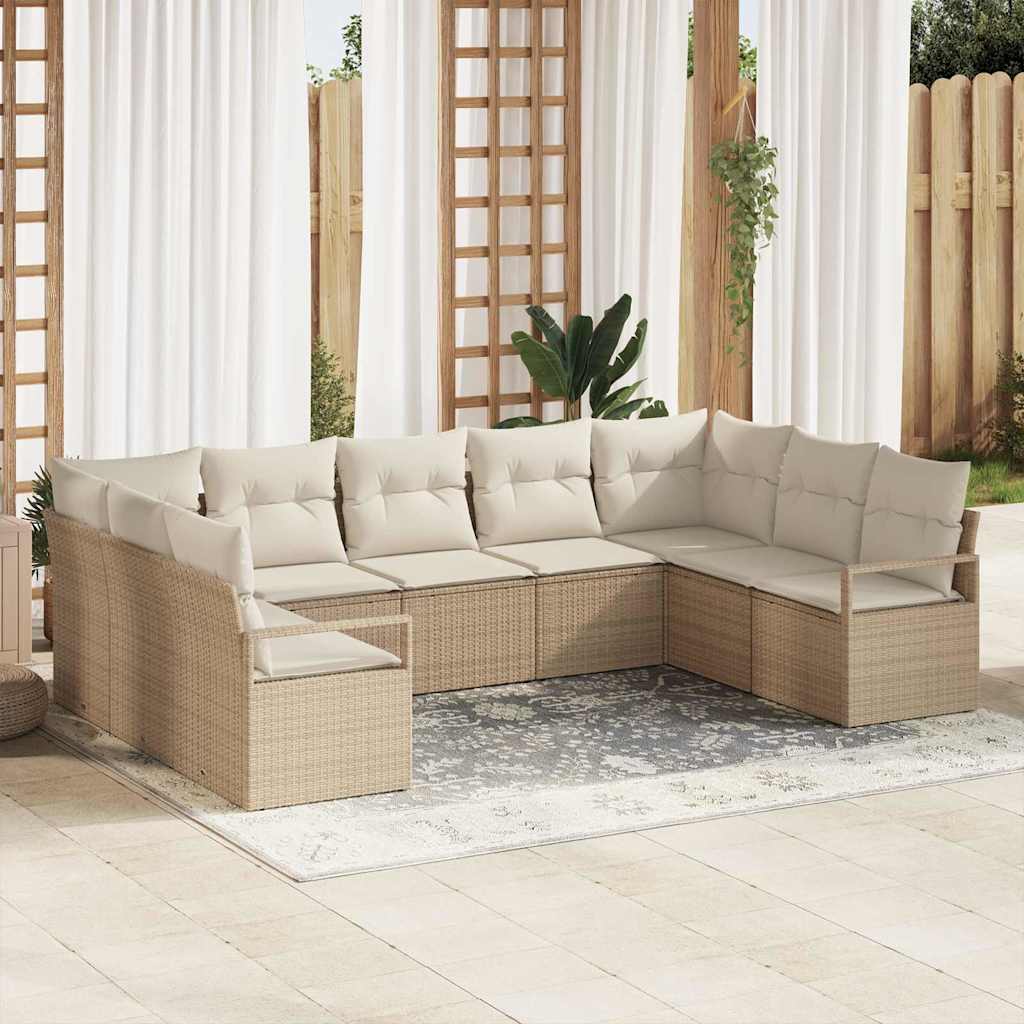 Bankstel met kussen 9 pcs Beige poly rattan is nu te koop bij PeponiXL, paradijselijk wonen!