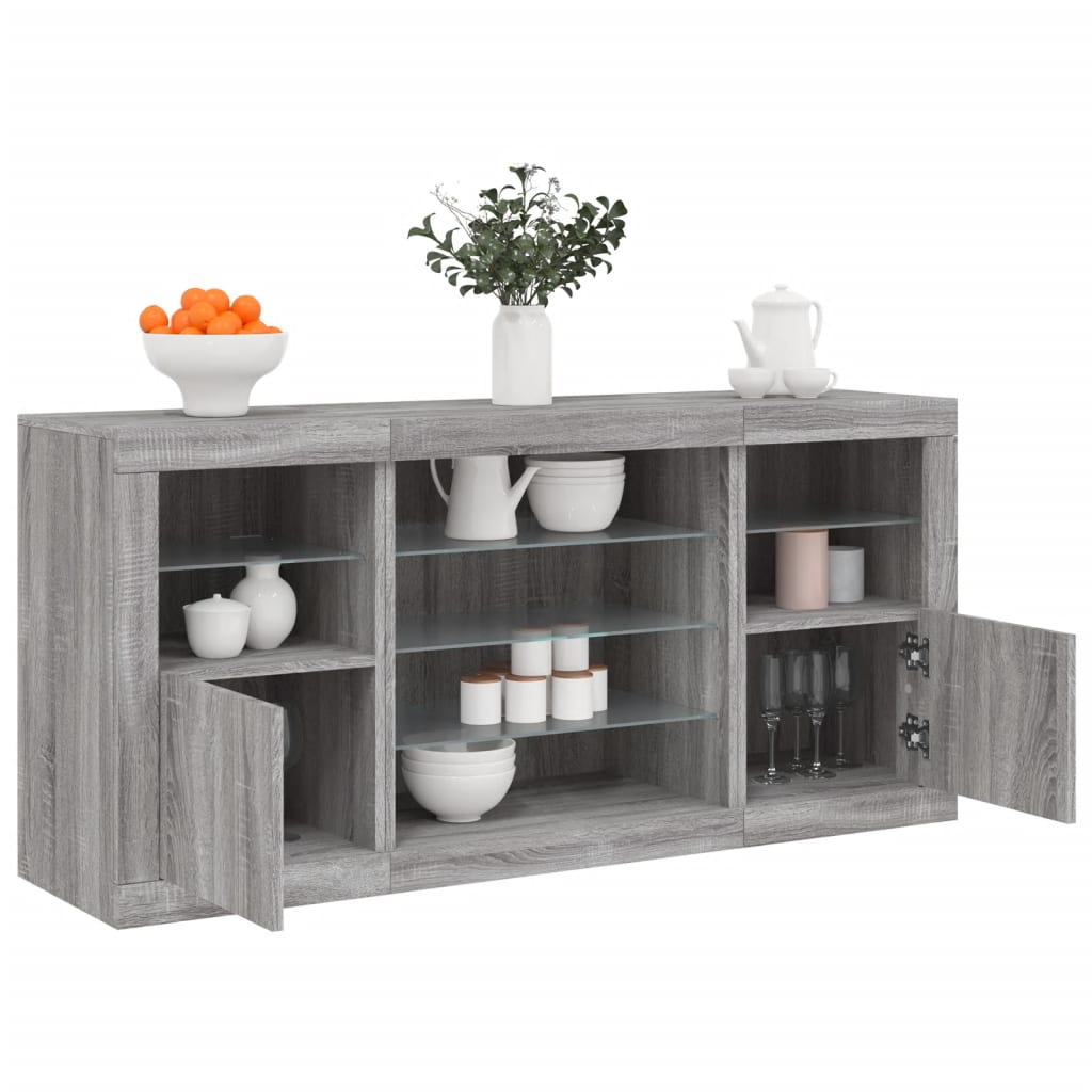 Dressoir met LED-verlichting 142,5x37x67 cm grijs sonoma is nu te koop bij PeponiXL, paradijselijk wonen!
