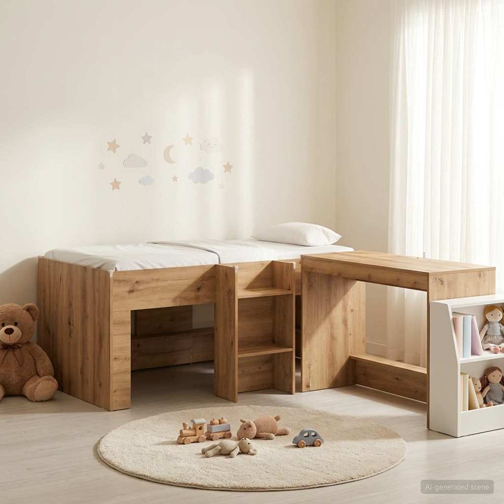 Hoge Bed Frame met Bureau voor Kinderen 2 st Artisanaal eiken is nu te koop bij PeponiXL, paradijselijk wonen!