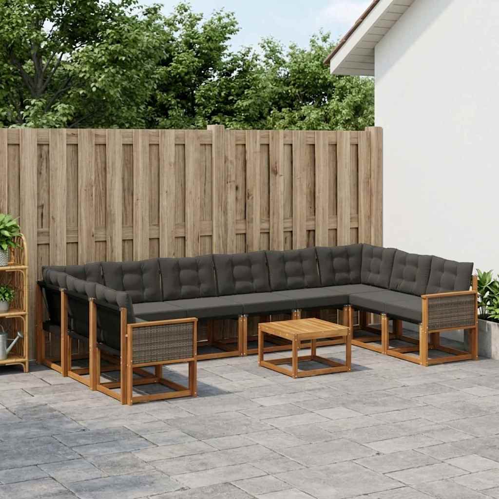 Buiten bankenset met kussen 11 pcs Naturel en Zwart is nu te koop bij PeponiXL, paradijselijk wonen!
