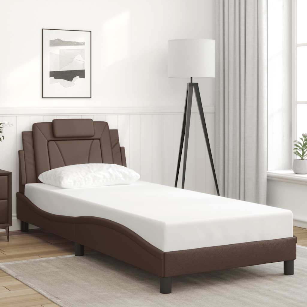 Bedframe "Viana" zonder matras kunstleer bruin 80x200 cm is nu te koop bij PeponiXL, paradijselijk wonen!