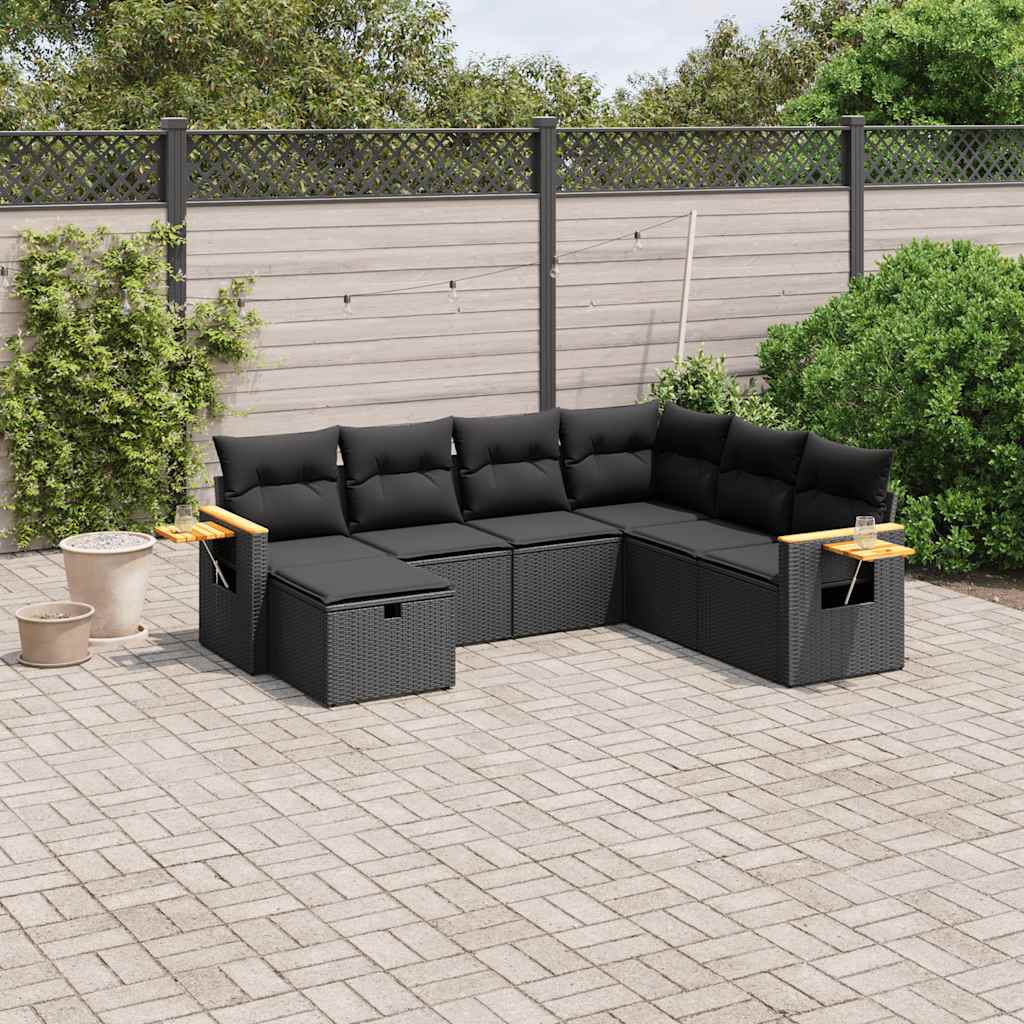 7-delige Loungeset met kussens poly rattan zwart is nu te koop bij PeponiXL, paradijselijk wonen!