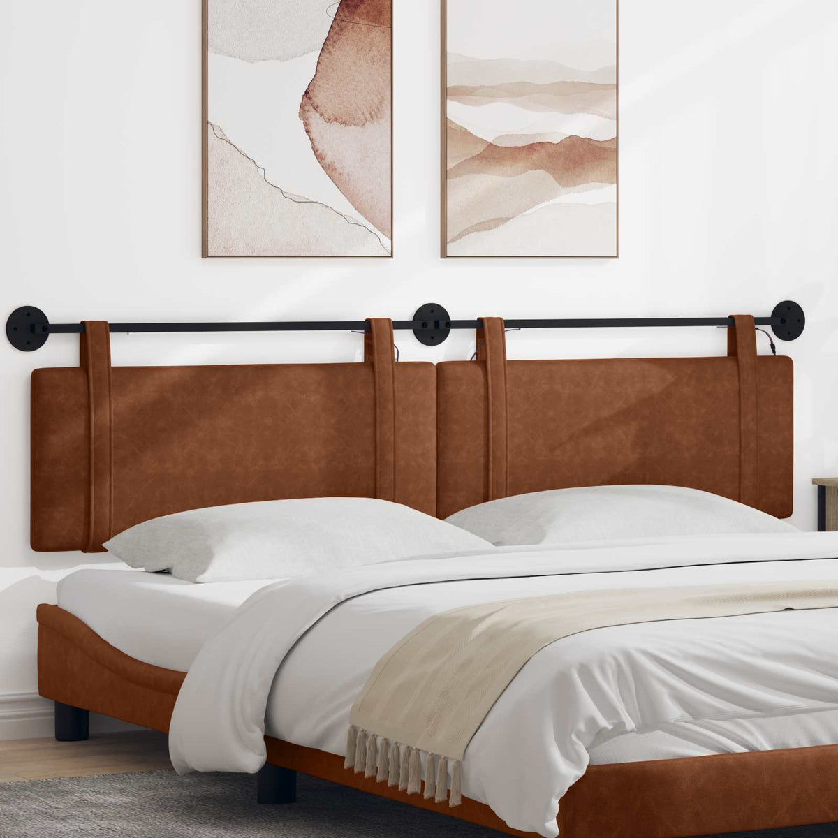 Hangend hoofdbord Met LED-verlichting Bruin Antiek PU is nu te koop bij PeponiXL, paradijselijk wonen!