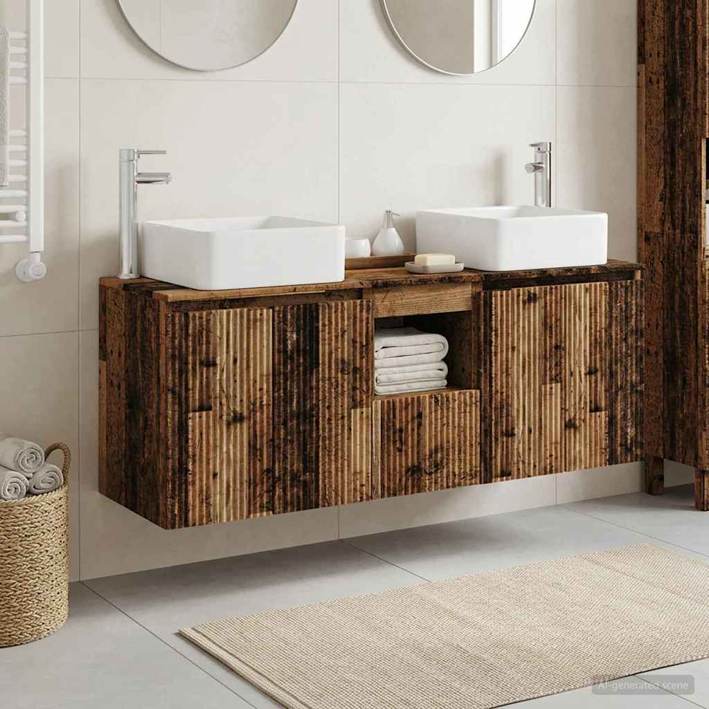Badkamerkastenset 3 st Oud hout 53 x 35 x 63 cm Bewerkt hout is nu te koop bij PeponiXL, paradijselijk wonen!