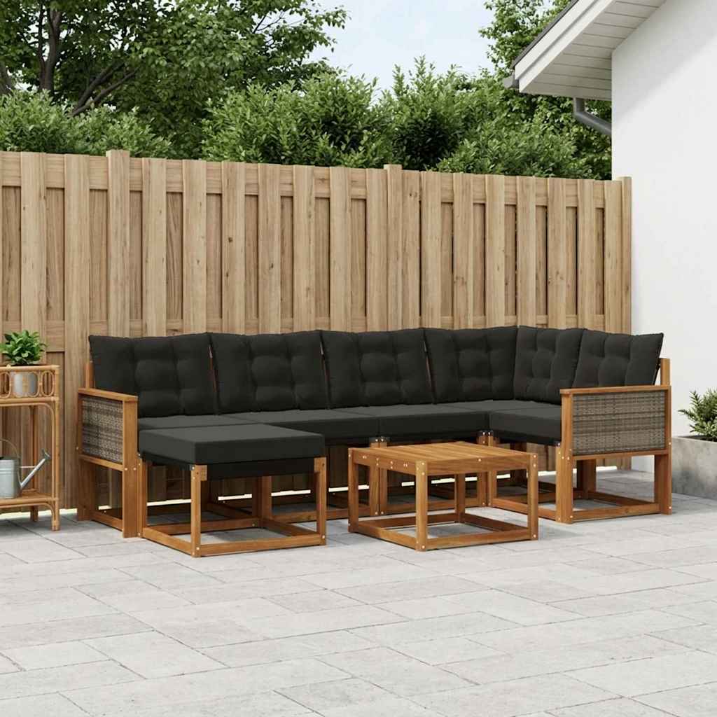 Buiten bankenset met kussen 7 pcs Naturel en Zwart is nu te koop bij PeponiXL, paradijselijk wonen!