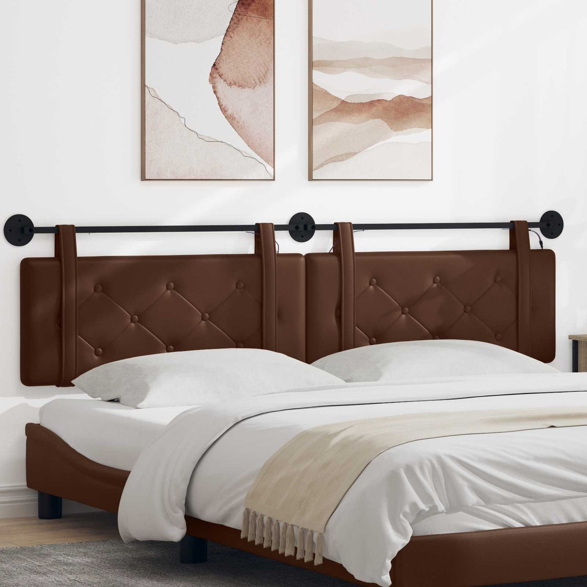 Hangend hoofdbord Met LED-verlichting Bruin Kunstleer is nu te koop bij PeponiXL, paradijselijk wonen!