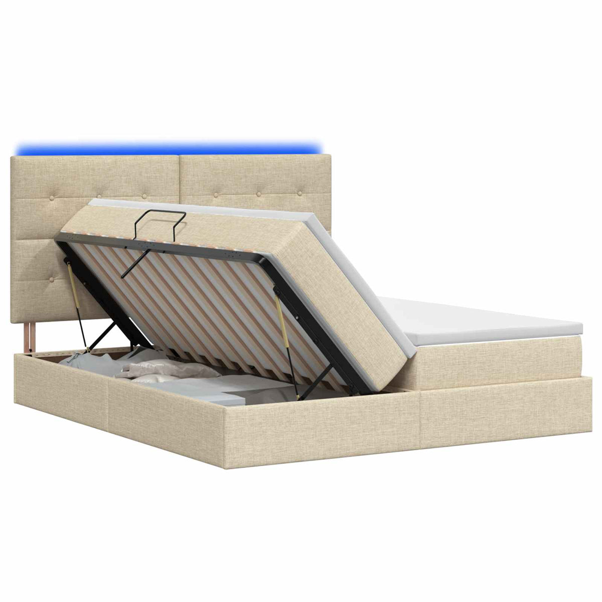 LED Opslagbed met Matras Crèmekleurig 180 x 200 cm Stof is nu te koop bij PeponiXL, paradijselijk wonen!