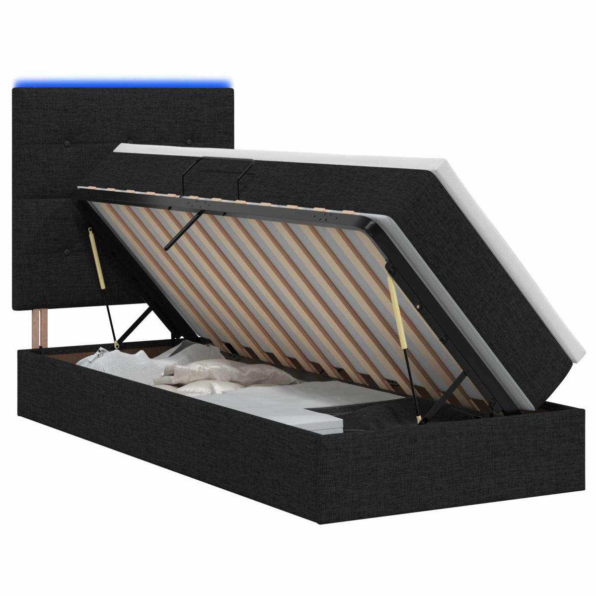 LED Opslagbed met Matras Zwart 90 x 190 cm Stof is nu te koop bij PeponiXL, paradijselijk wonen!