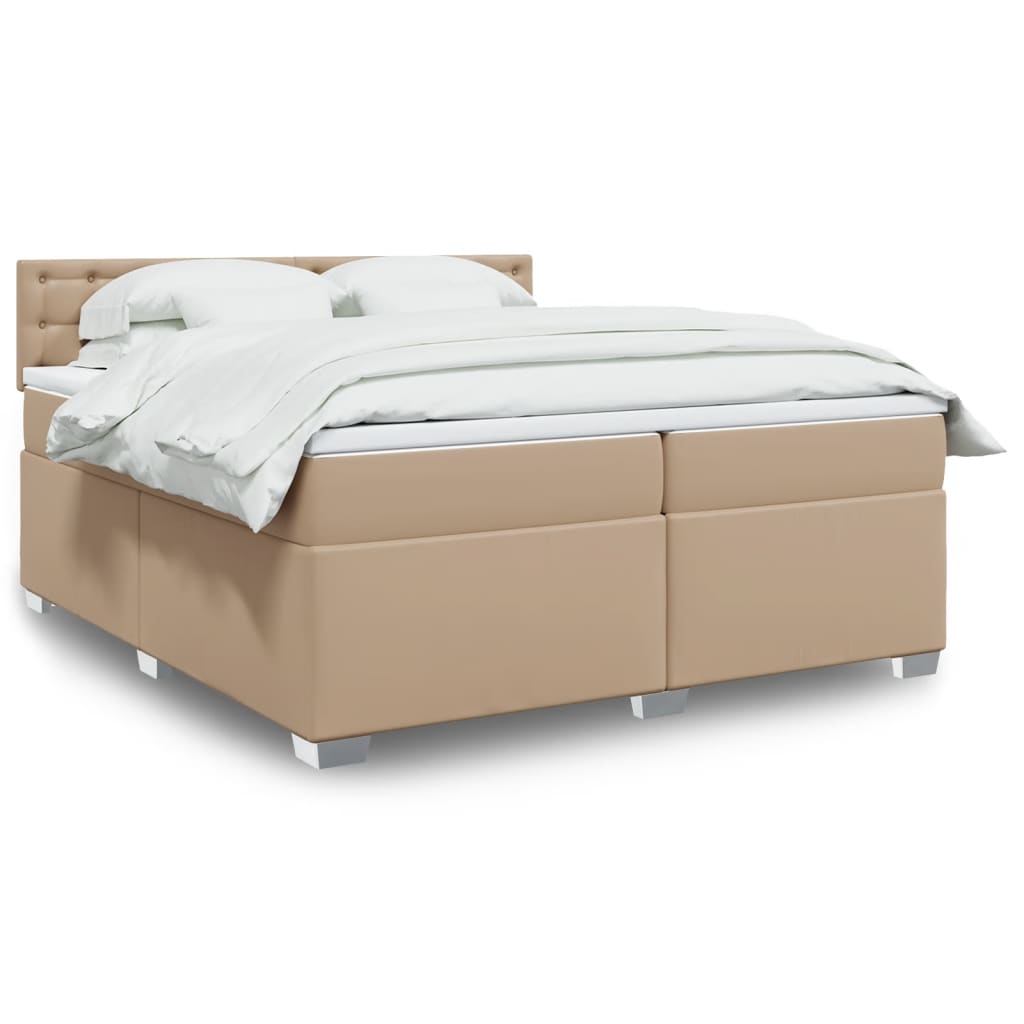 Boxspring met matras kunstleer cappuccinokleurig 200x200 cm is nu te koop bij PeponiXL, paradijselijk wonen!
