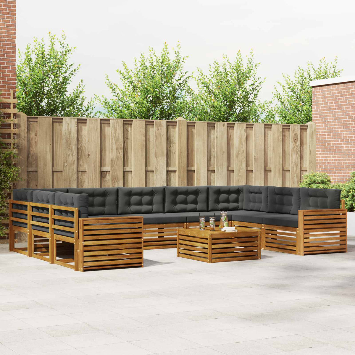 Buiten bankenset met kussen 10 pcs Natuurlijk en Antraciet is nu te koop bij PeponiXL, paradijselijk wonen!