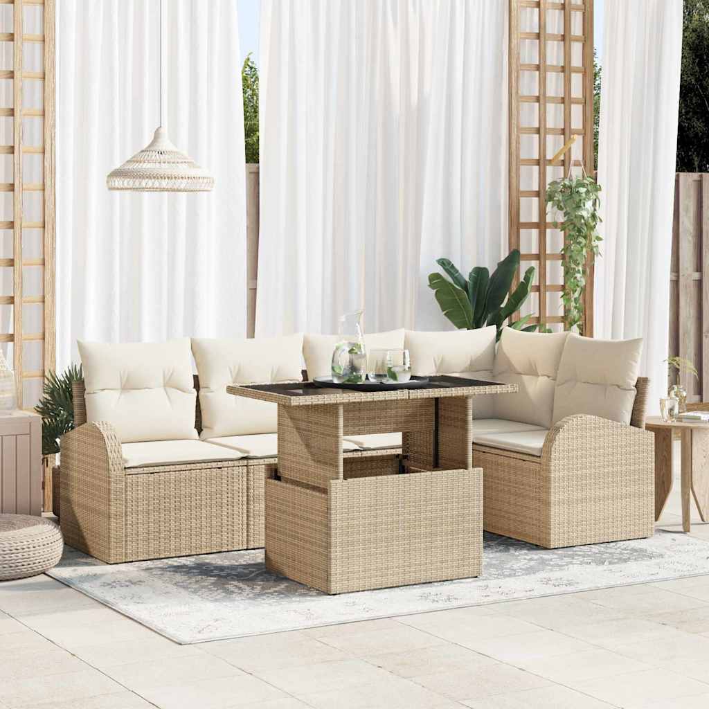 Tuin Sofa Set met opslag 6 pcs Bruin en Crème poly rattan is nu te koop bij PeponiXL, paradijselijk wonen!