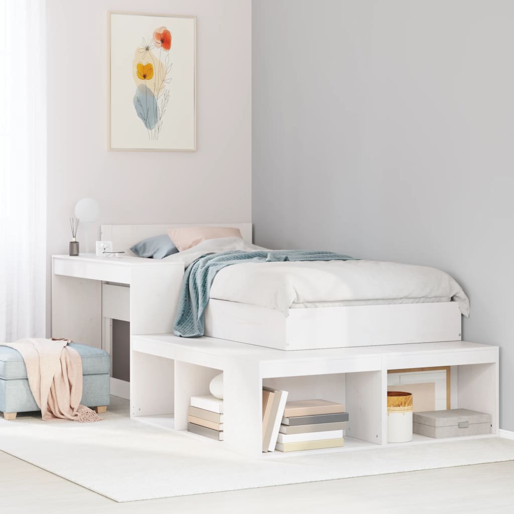 Nachtkastje met bureau 232x112x75 cm massief grenenhout wit is nu te koop bij PeponiXL, paradijselijk wonen!