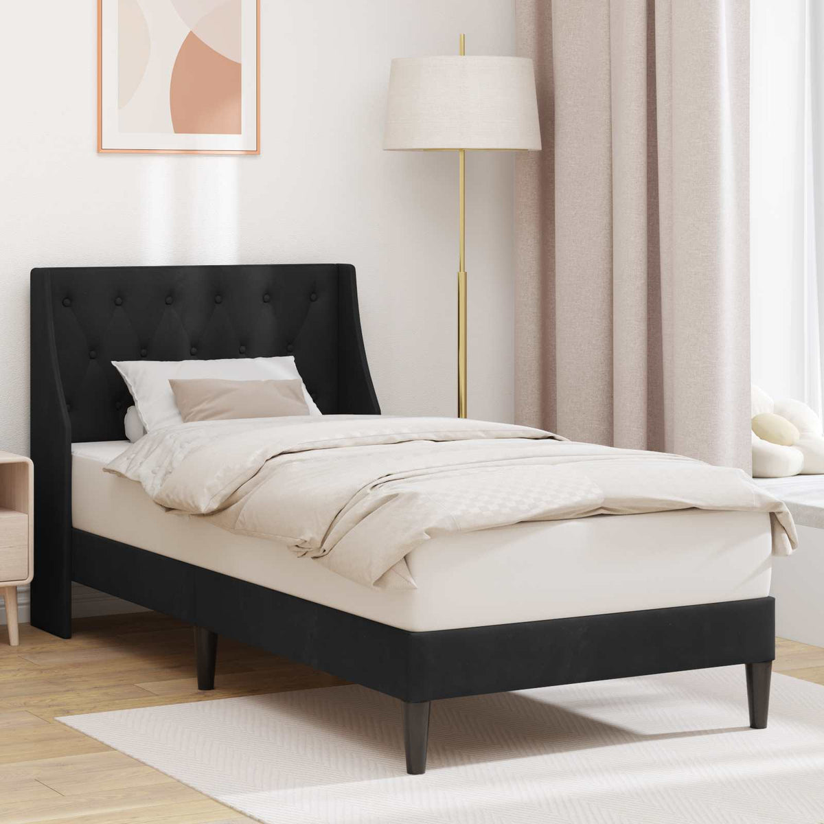 Bedframe met hoofdeinde Zwart 90 x 190 cm Fluweel is nu te koop bij PeponiXL, paradijselijk wonen!