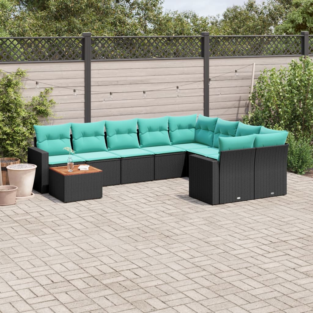10-delige Loungeset met kussens poly rattan zwart is nu te koop bij PeponiXL, paradijselijk wonen!