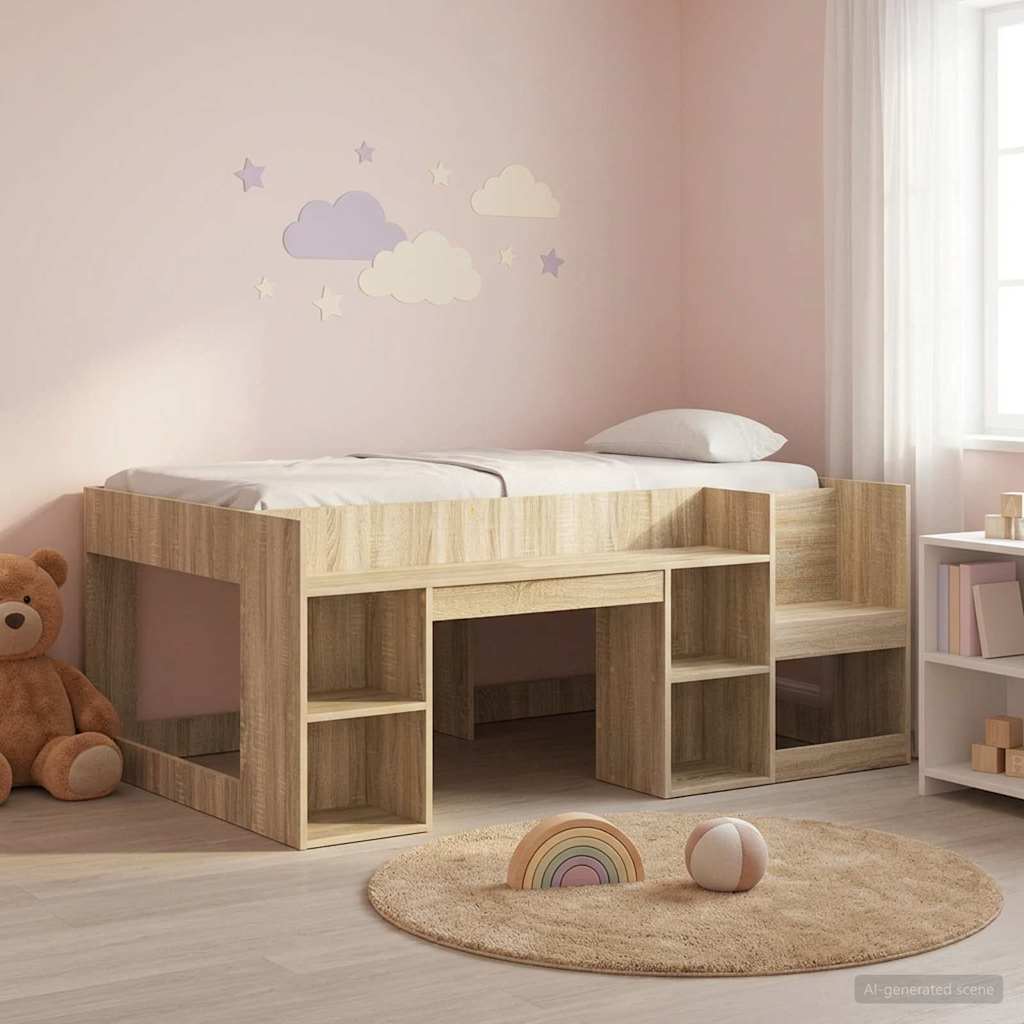 Jeugd bedframe met opbergruimte Sonoma Eiken 80 x 160 cm is nu te koop bij PeponiXL, paradijselijk wonen!