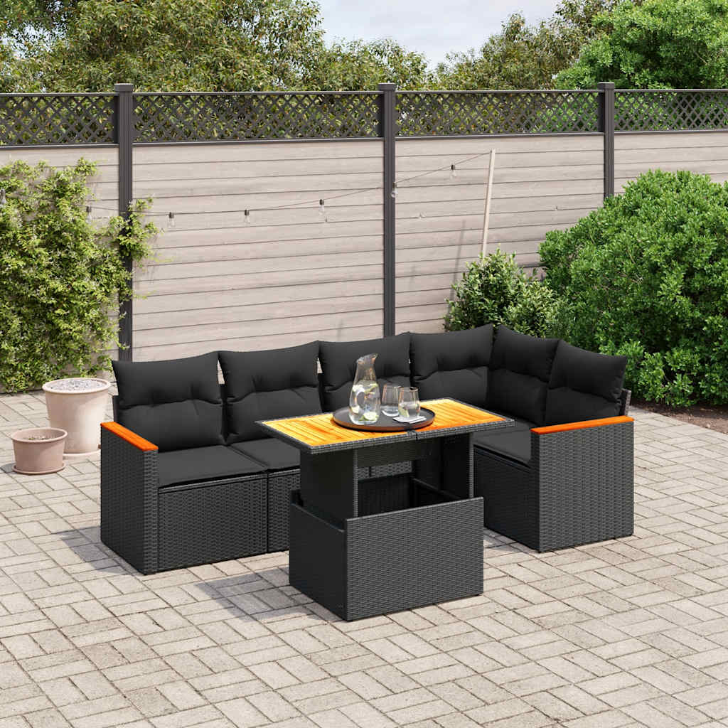 6-delige Loungeset met kussens poly rattan zwart is nu te koop bij PeponiXL, paradijselijk wonen!