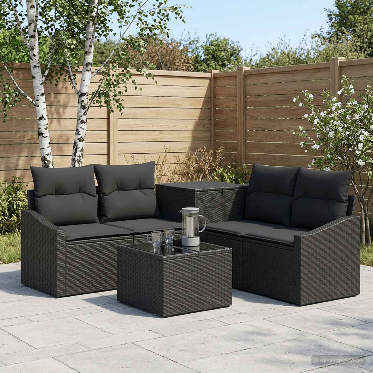 Bankstel 6 st Zwart Poly Rattan en Staal is nu te koop bij PeponiXL, paradijselijk wonen!