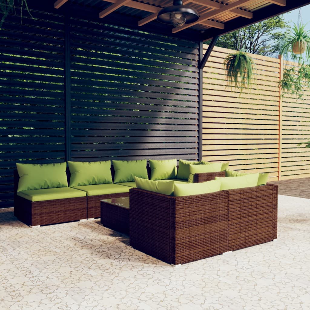 8-delige Loungeset met kussens poly rattan bruin is nu te koop bij PeponiXL, paradijselijk wonen!