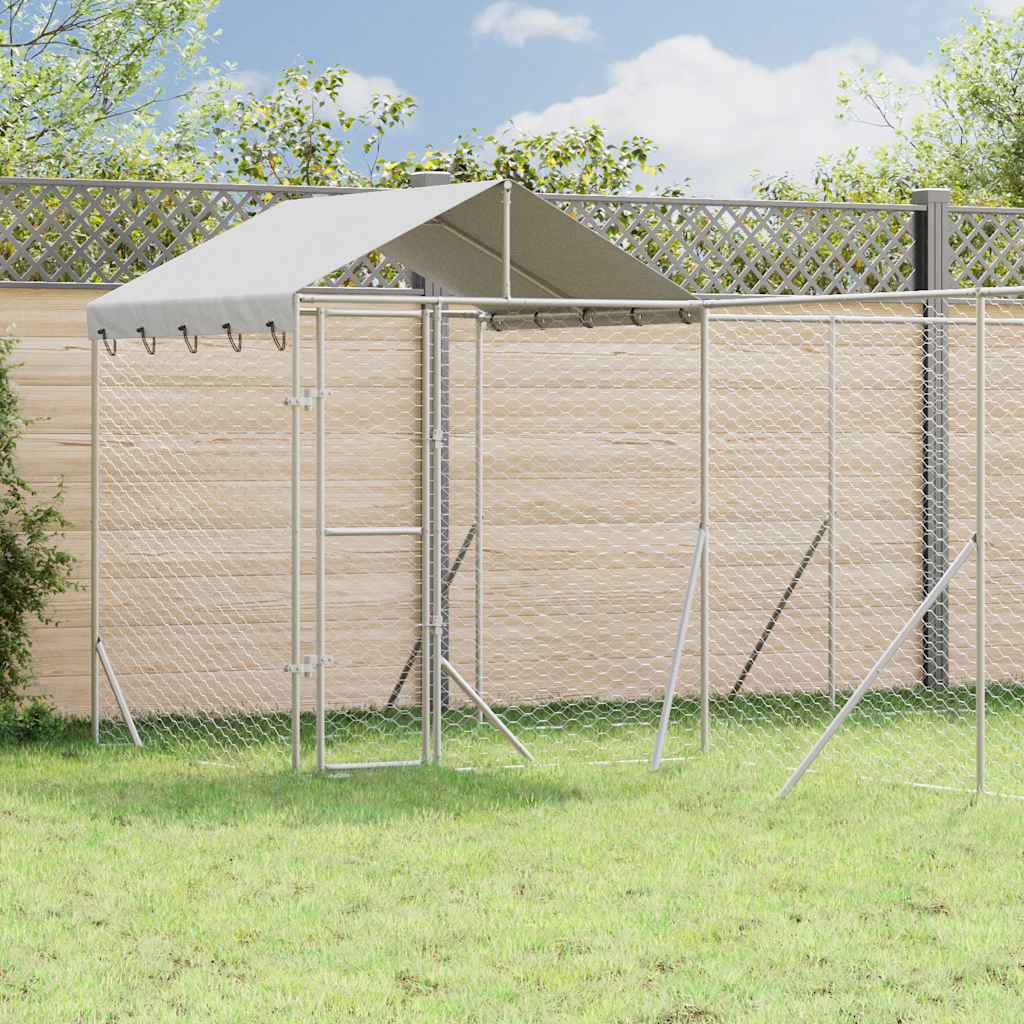 Hondenkennel met dak 6x6x2,5 m gegalvaniseerd staal zilver is nu te koop bij PeponiXL, paradijselijk wonen!