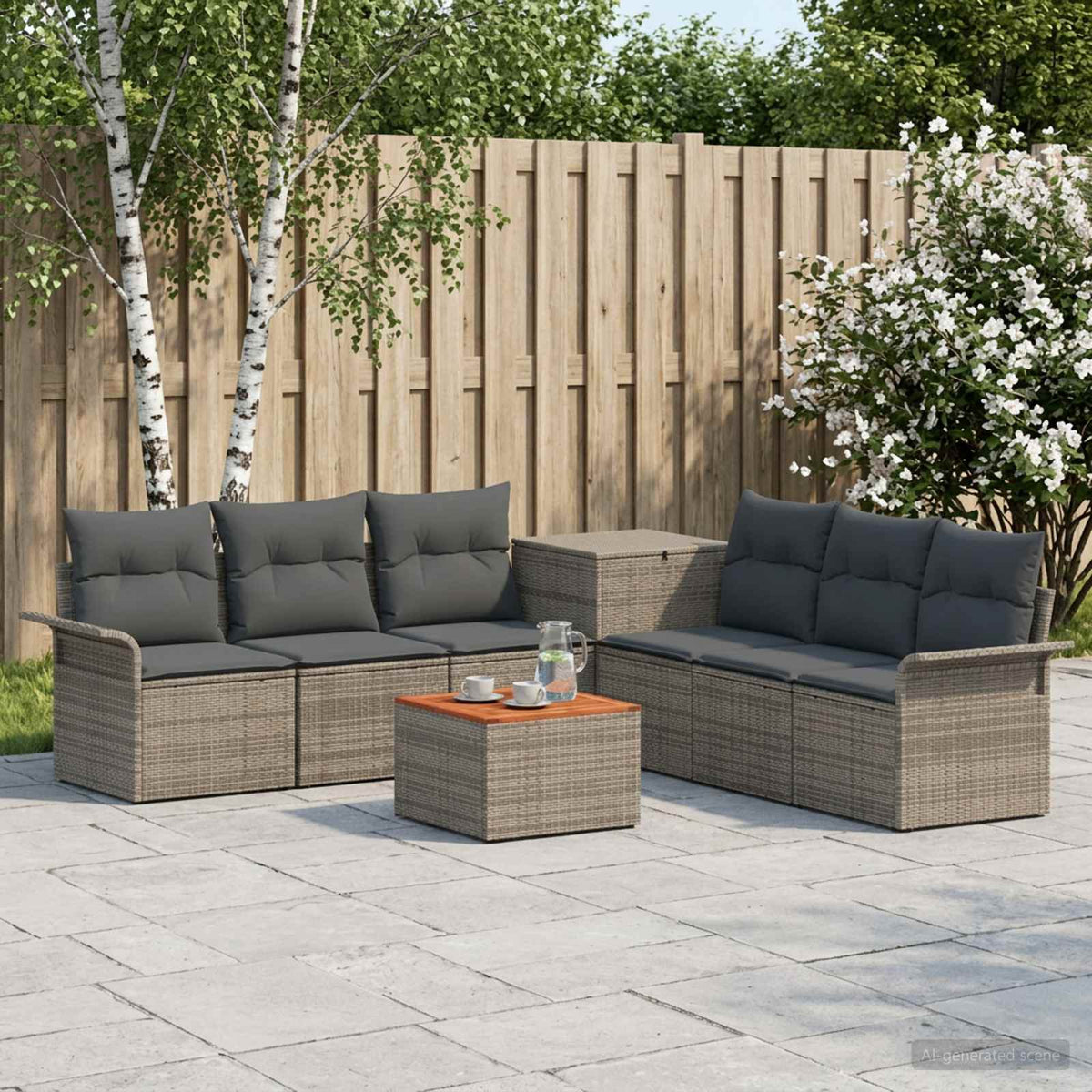 Bankstel 8 st Grijs en Donkergrijs Poly Rattan en Staal is nu te koop bij PeponiXL, paradijselijk wonen!