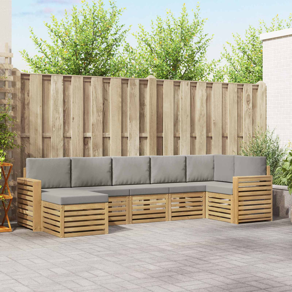 Buiten bankenset 7 pcs Wit en Lichtgrijs is nu te koop bij PeponiXL, paradijselijk wonen!