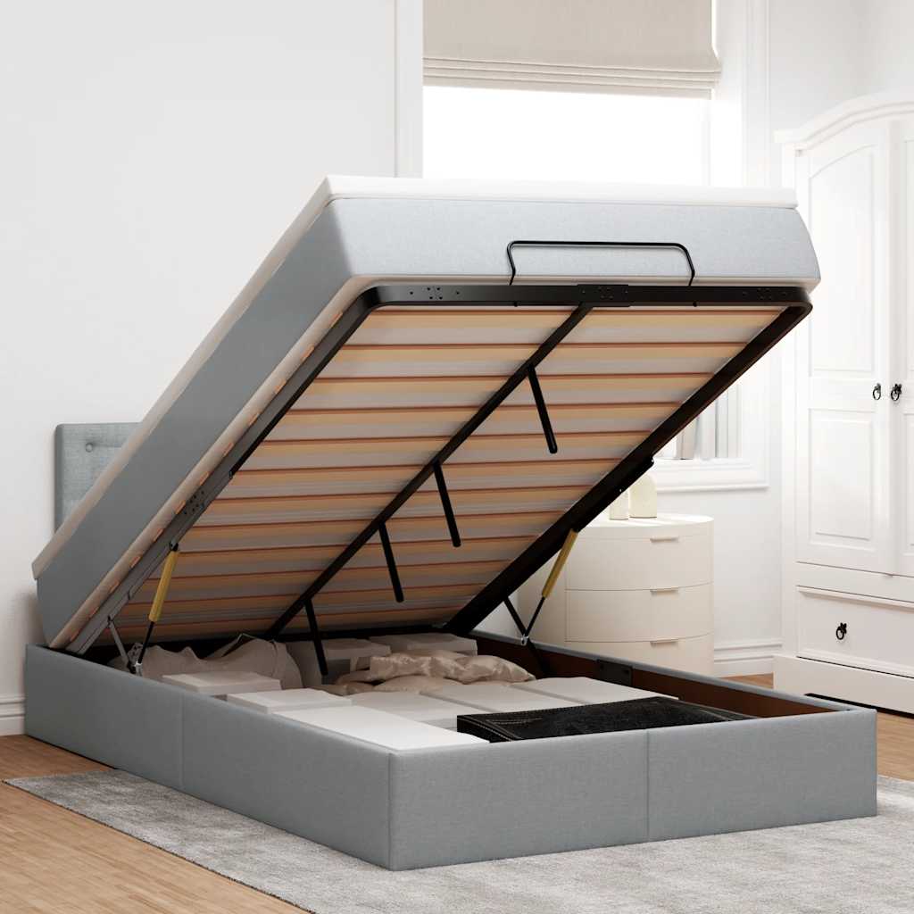 Ottoman bed met matras en LED's 120x190 cm stof lichtgrijs is nu te koop bij PeponiXL, paradijselijk wonen!
