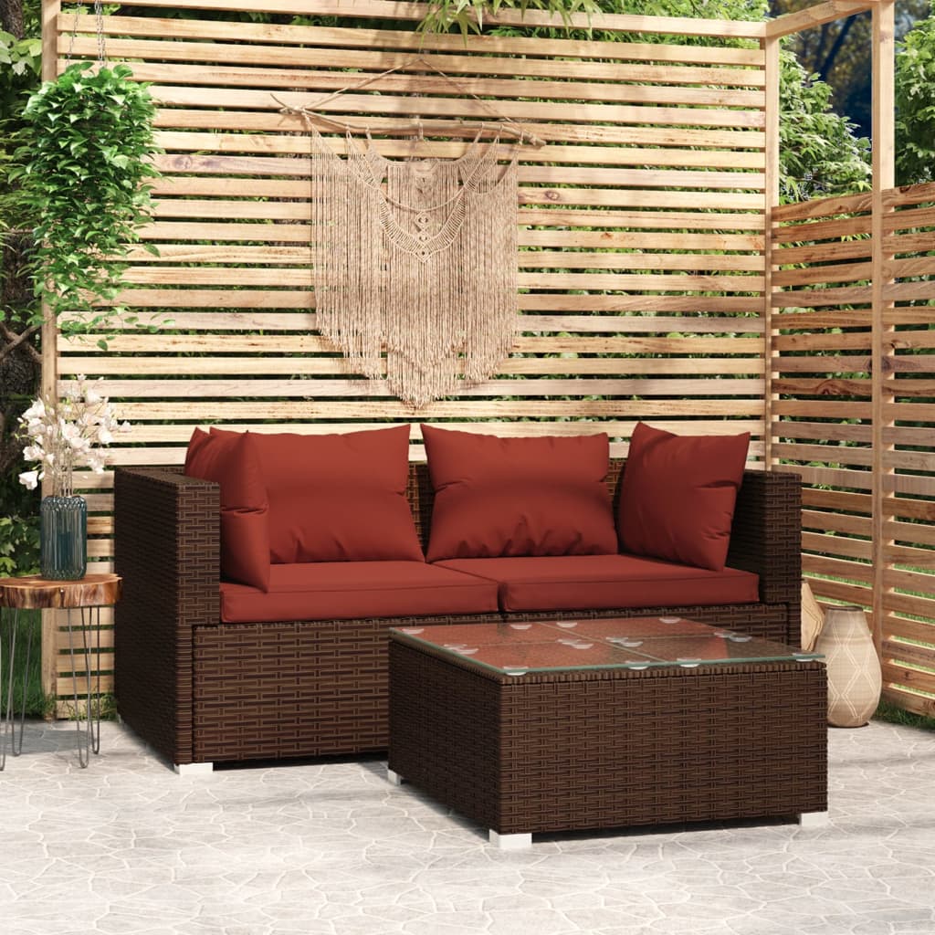3-delige Loungeset met kussens poly rattan bruin is nu te koop bij PeponiXL, paradijselijk wonen!