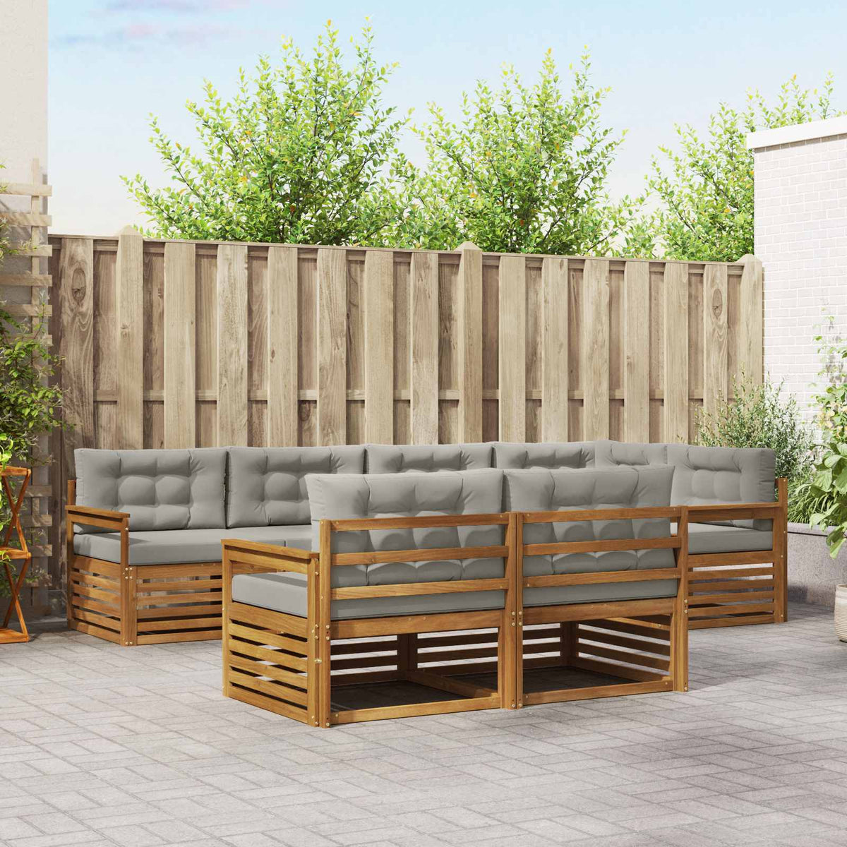 Buiten bankenset met kussen 7 pcs Natuurlijk en Lichtgrijs is nu te koop bij PeponiXL, paradijselijk wonen!