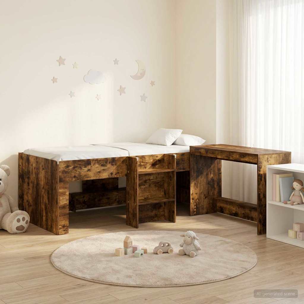 Bedframe met Bureau 2 st Gerookt eiken Bewerkt hout is nu te koop bij PeponiXL, paradijselijk wonen!
