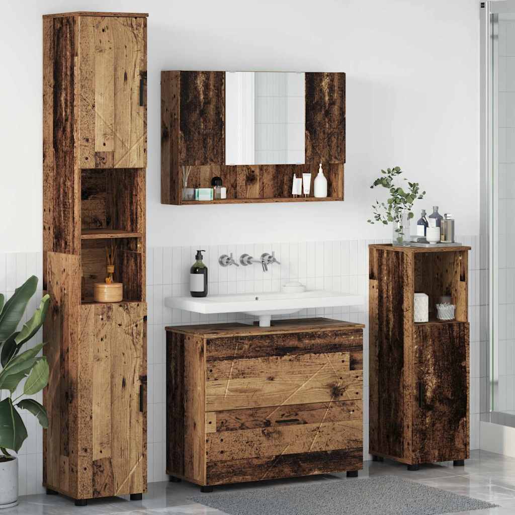 Badkamermeubelset 4 pcs Oud Hout Geperst Hout en Metaal is nu te koop bij PeponiXL, paradijselijk wonen!