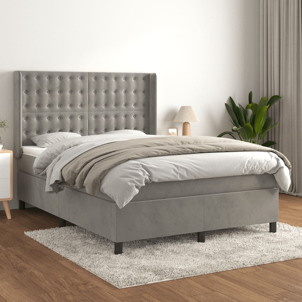 Boxspring met matras fluweel lichtgrijs 140x190 cm is nu te koop bij PeponiXL, paradijselijk wonen!