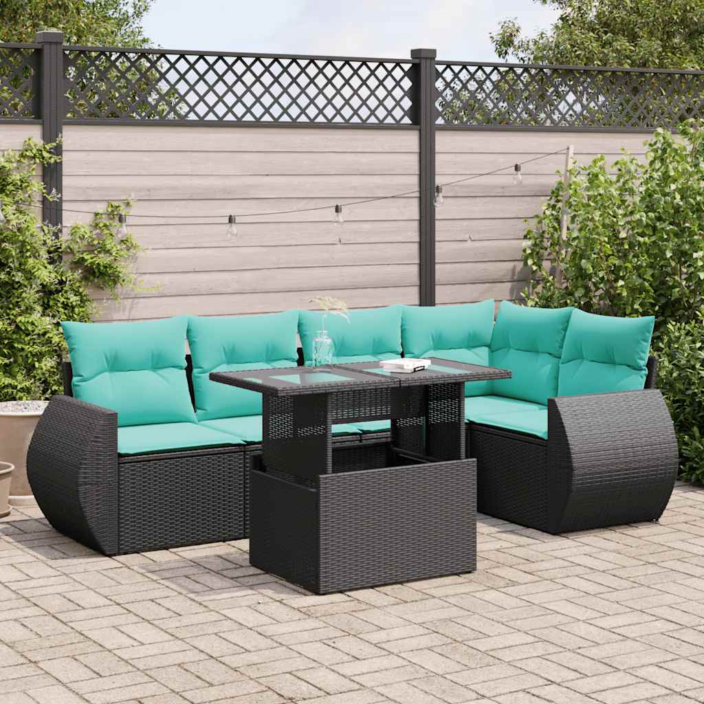 6-delige Loungeset met kussens poly rattan acacia zwart is nu te koop bij PeponiXL, paradijselijk wonen!