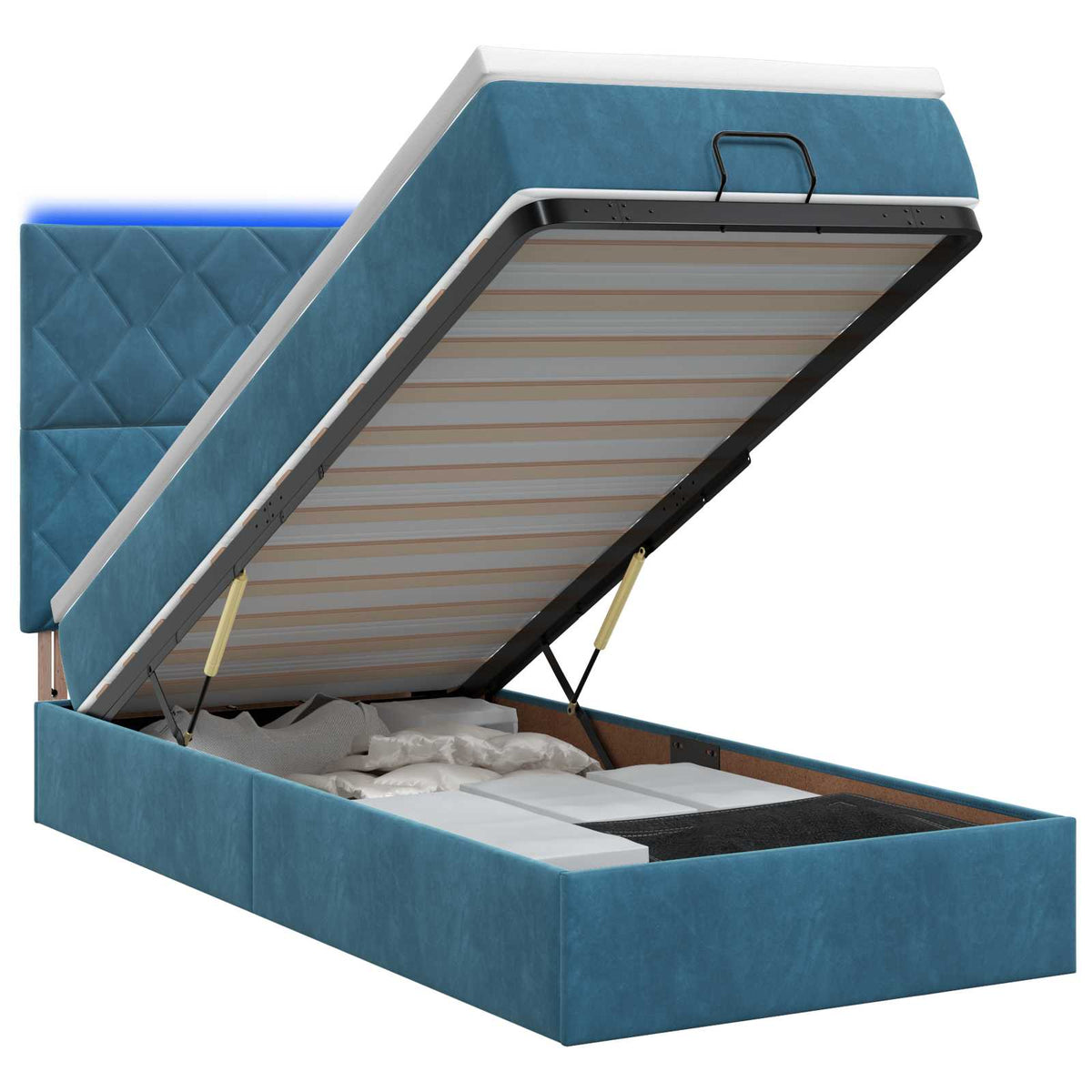 Ottoman Bed met Matrassen en LED Donkerblauw 100 x 200 cm is nu te koop bij PeponiXL, paradijselijk wonen!