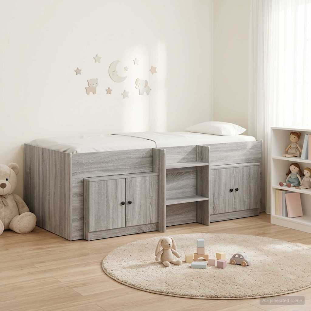 Loft Bed Frame met Kast 3 st Grijs Sonoma Bewerkt hout is nu te koop bij PeponiXL, paradijselijk wonen!
