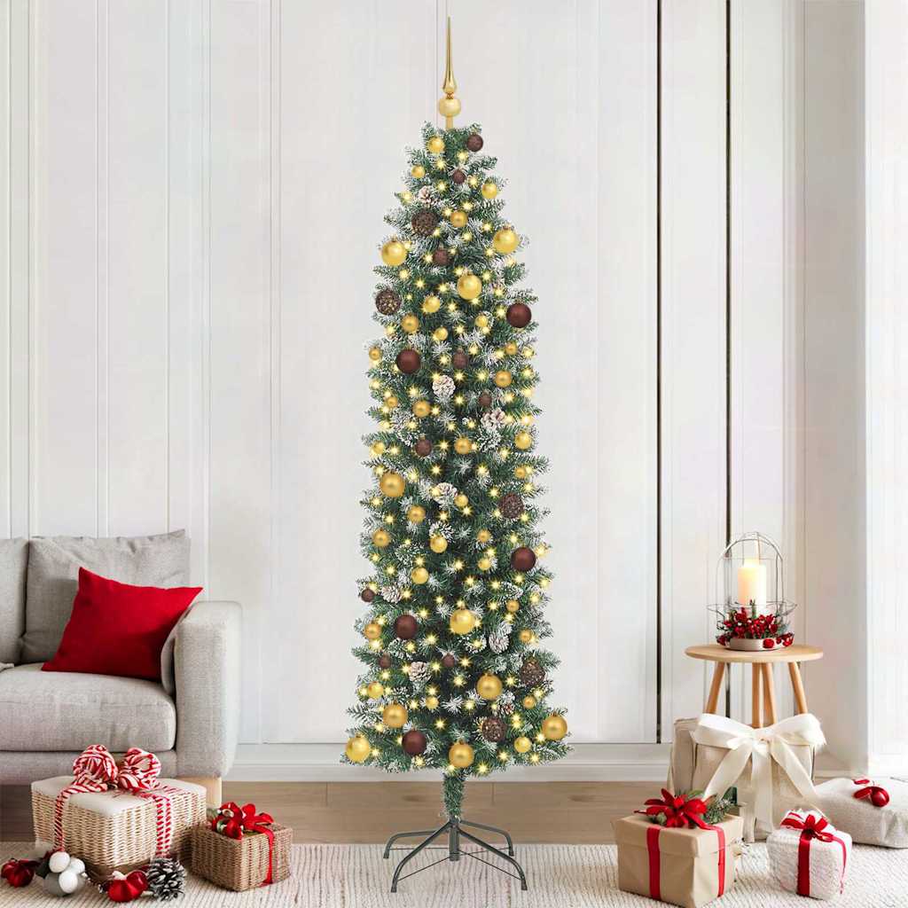 Kunstmatige slanke kerstboom met 300 LED Groen en Wit 210 cm is nu te koop bij PeponiXL, paradijselijk wonen!