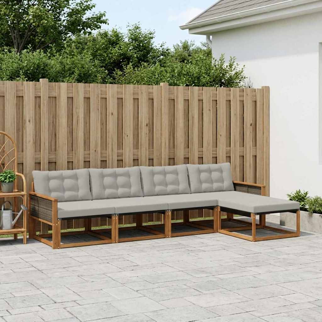 Buiten bankenset met kussen 5 pcs Naturel en lichtgrijs is nu te koop bij PeponiXL, paradijselijk wonen!