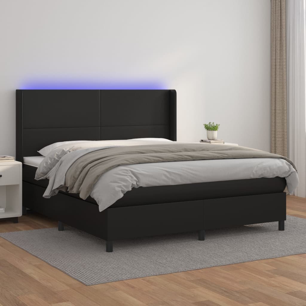 Boxspring met matras en LED kunstleer zwart 160x200 cm is nu te koop bij PeponiXL, paradijselijk wonen!