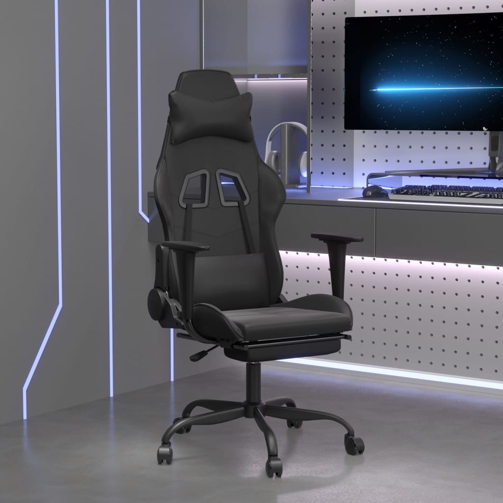 Gamestoel met voetensteun kunstleer zwart is nu te koop bij PeponiXL, paradijselijk wonen!