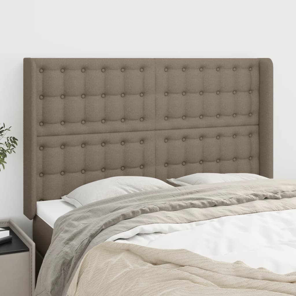 Hoofdbord met randen 147x16x118/128 cm stof taupe is nu te koop bij PeponiXL, paradijselijk wonen!