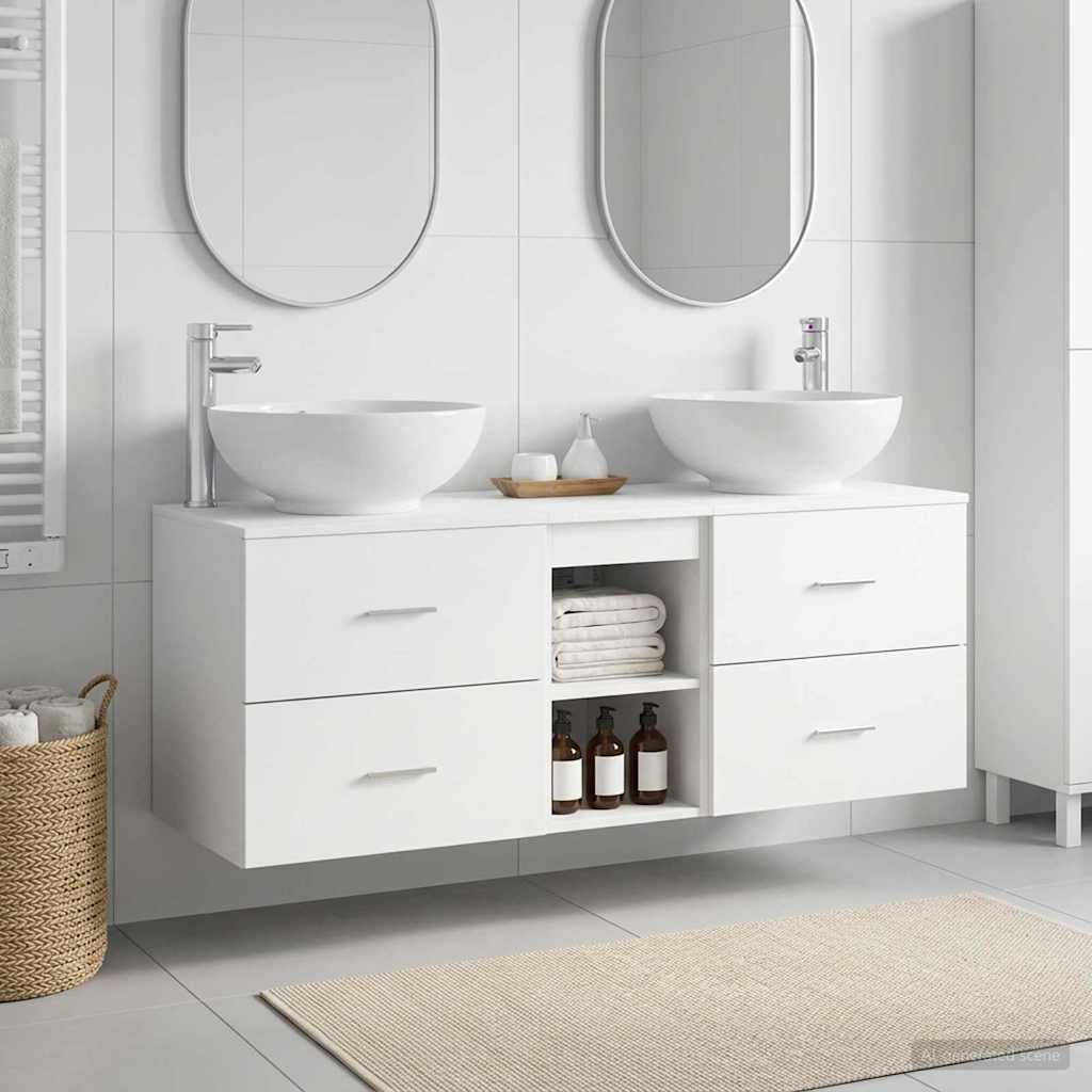 Badkamermeubelset 3 st Wit 49,5 x 44,5 x 65 cm Bewerkt hout is nu te koop bij PeponiXL, paradijselijk wonen!
