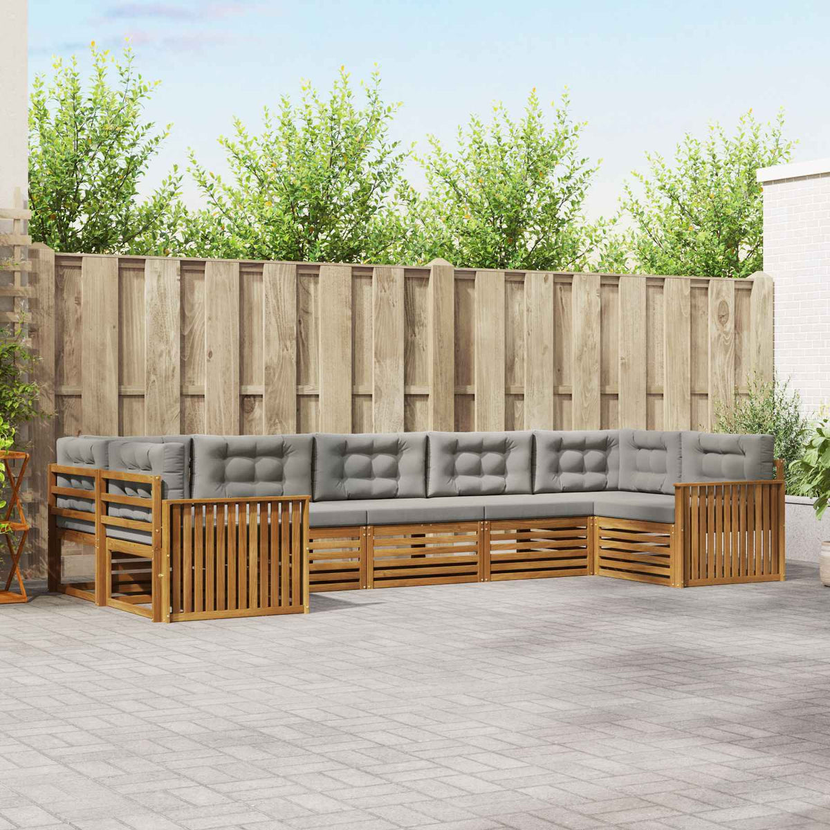 Buiten bankenset met kussen 7 pcs Natuurlijk en Lichtgrijs is nu te koop bij PeponiXL, paradijselijk wonen!