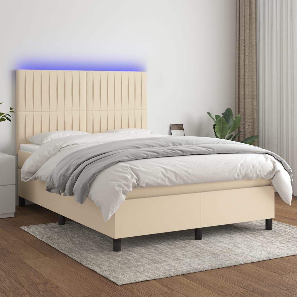 Boxspring met matras en LED stof crèmekleurig 140x190 cm is nu te koop bij PeponiXL, paradijselijk wonen!