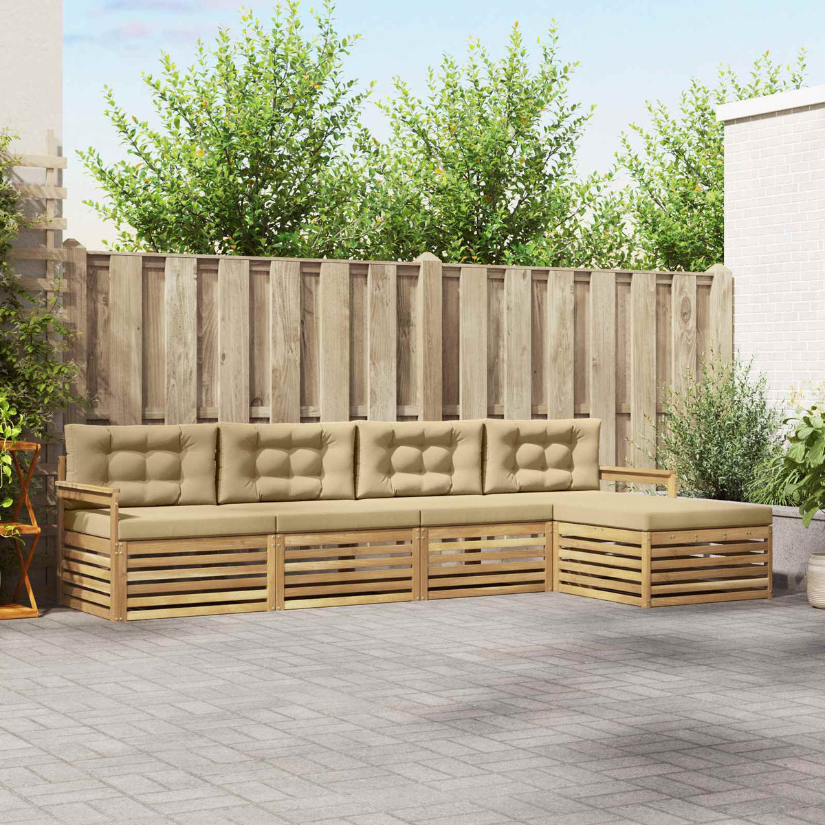 Buiten bankenset met kussen 5 pcs Wit en Beige Polyester is nu te koop bij PeponiXL, paradijselijk wonen!