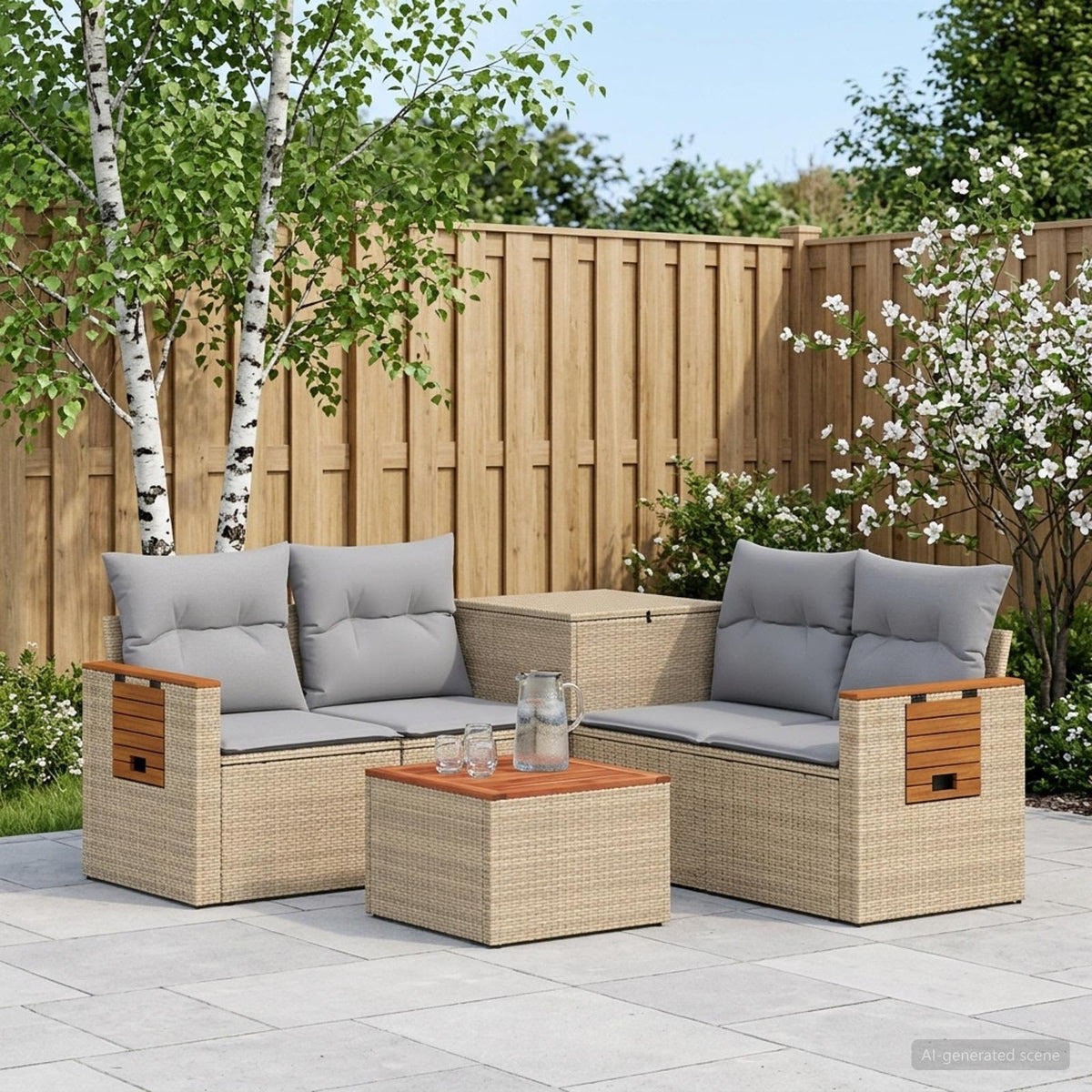 Bankstel 6 st Beige en Licht Grijs Poly Rattan en Staal is nu te koop bij PeponiXL, paradijselijk wonen!