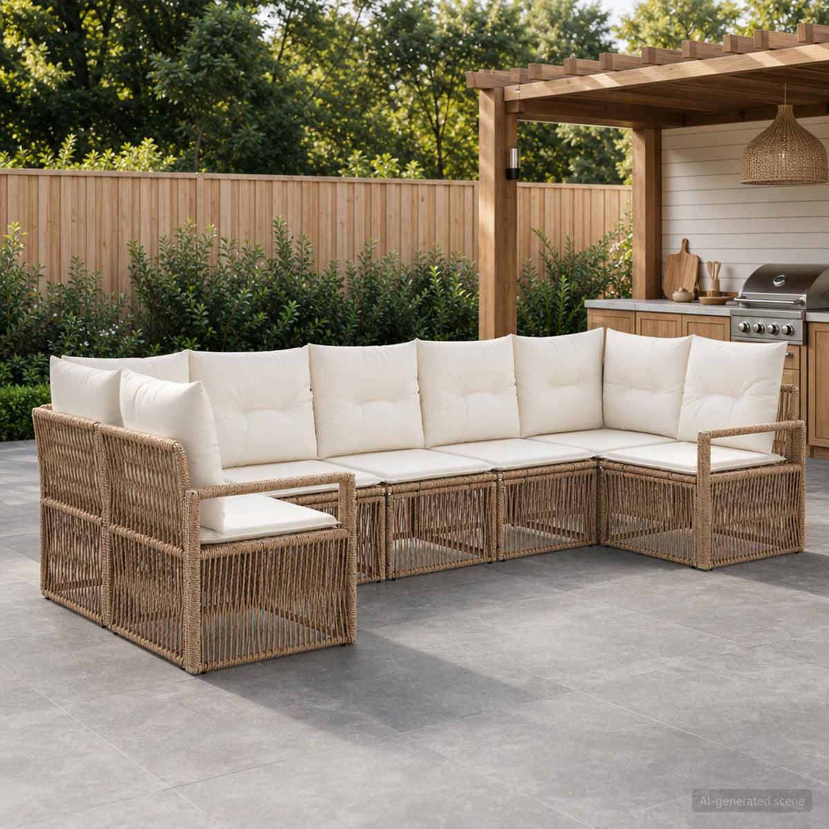 Tuinbankenset 7 st 7-Aantal zitplaatsen Beige poly rattan is nu te koop bij PeponiXL, paradijselijk wonen!
