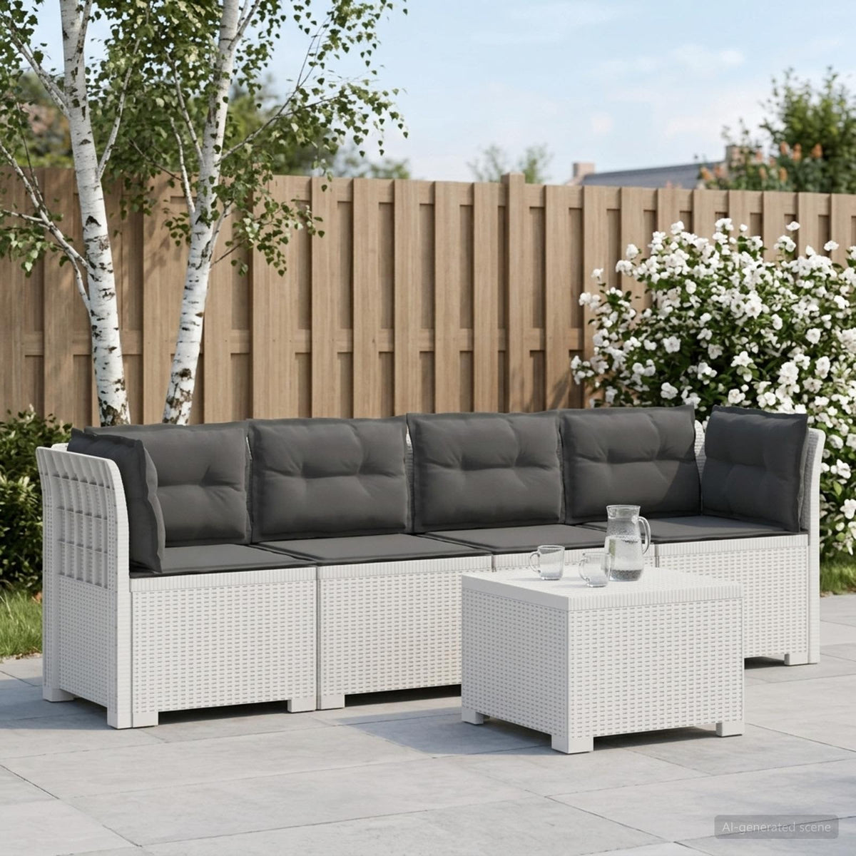 4-Persoons Tuin Sofa met Kussens Rieten Look PP Wit is nu te koop bij PeponiXL, paradijselijk wonen!