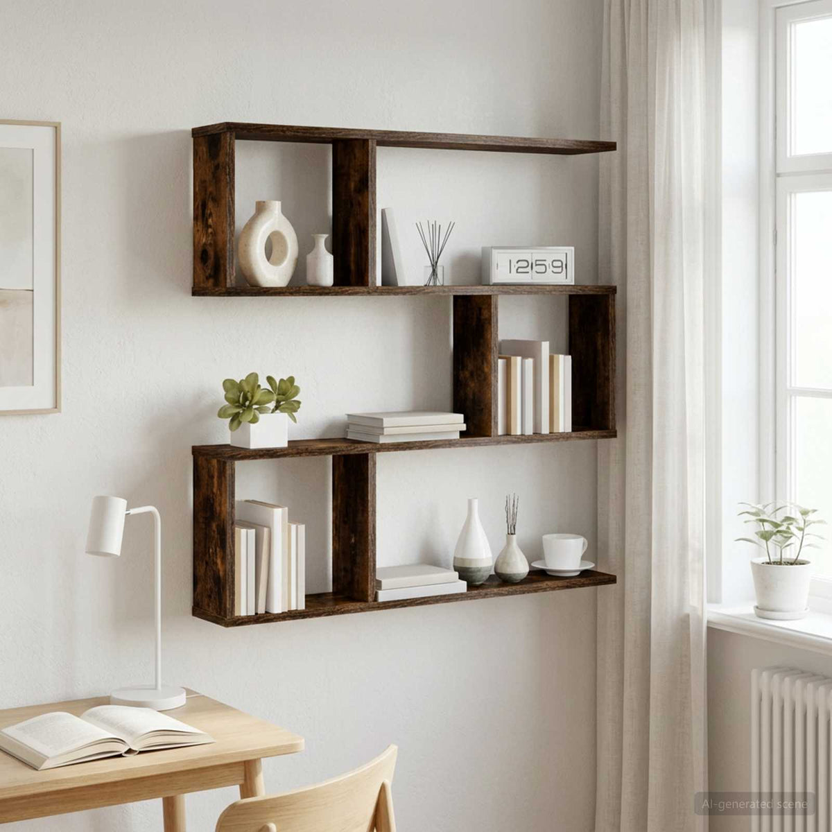 Wandplank Gerookt eiken 80 x 12 x 79,5 cm Bewerkt hout is nu te koop bij PeponiXL, paradijselijk wonen!