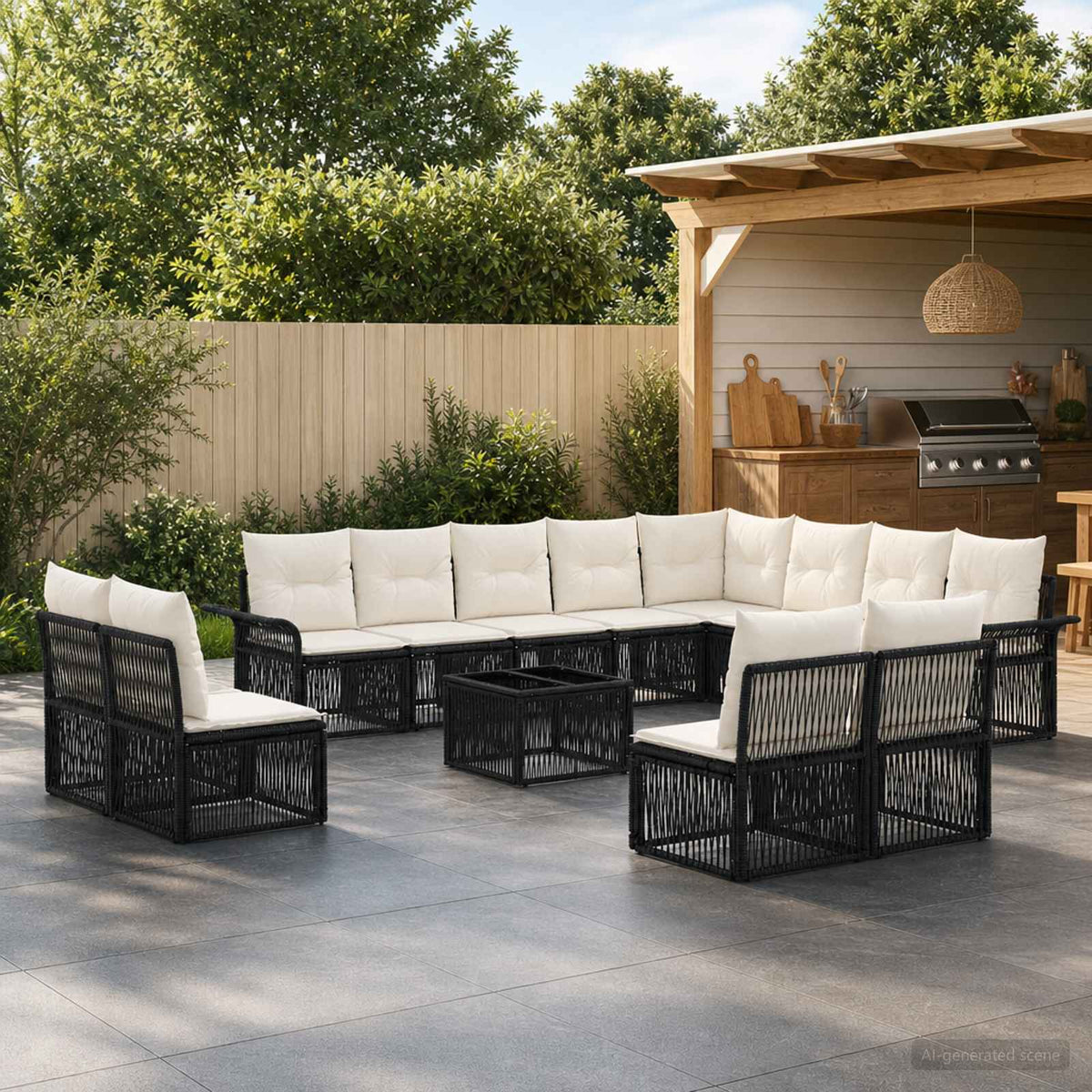 Tuinbankenset 13 pcs Zwart poly rattan is nu te koop bij PeponiXL, paradijselijk wonen!