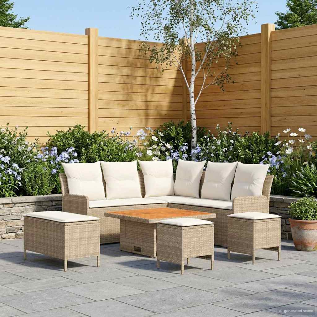 Meubelsets met kussen 7 pcs Beige en Crème PE Rattan is nu te koop bij PeponiXL, paradijselijk wonen!